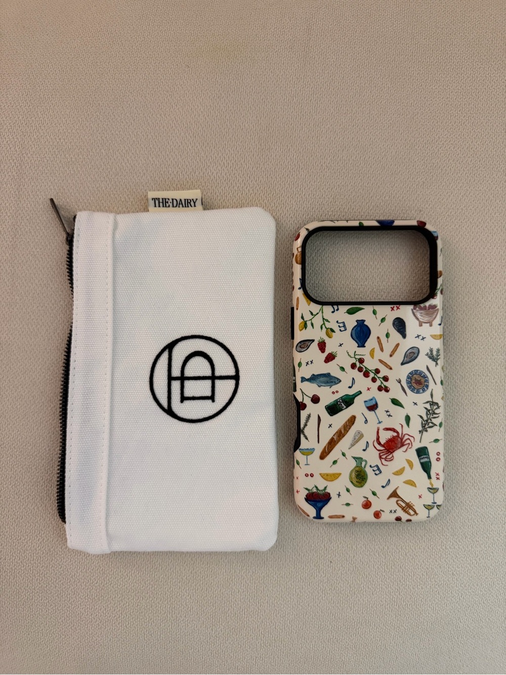 White Seafood & Kitchen Summer Icons Phone Case with White Zipper Pouch